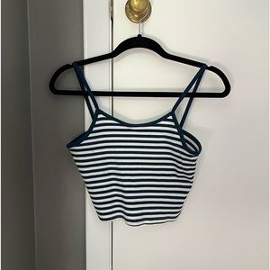 Romwe cropped navy blue and white striped tank top